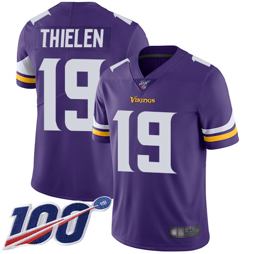 Nike Vikings #19 Adam Thielen Purple Team Color Youth Stitched NFL 100th Season Vapor Limited Jersey