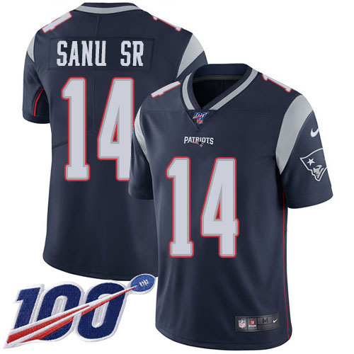 Nike Patriots #14 Mohamed Sanu Sr Navy Blue Team Color Youth Stitched NFL 100th Season Vapor Untouchable Limited Jersey
