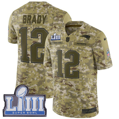 Nike Patriots #12 Tom Brady Camo Super Bowl LIII Bound Youth Stitched NFL Limited 2018 Salute to Service Jersey