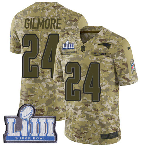 Nike Patriots #24 Stephon Gilmore Camo Super Bowl LIII Bound Youth Stitched NFL Limited 2018 Salute to Service Jersey