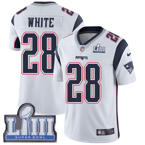 Nike Patriots #28 James White White Super Bowl LIII Bound Youth Stitched NFL Vapor Untouchable Limited Jersey