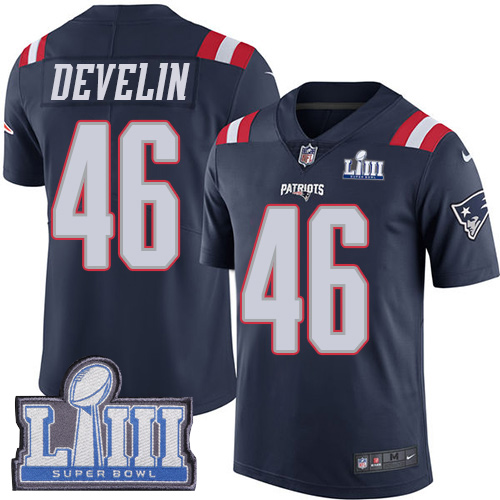 Nike Patriots #46 James Develin Navy Blue Super Bowl LIII Bound Youth Stitched NFL Limited Rush Jersey