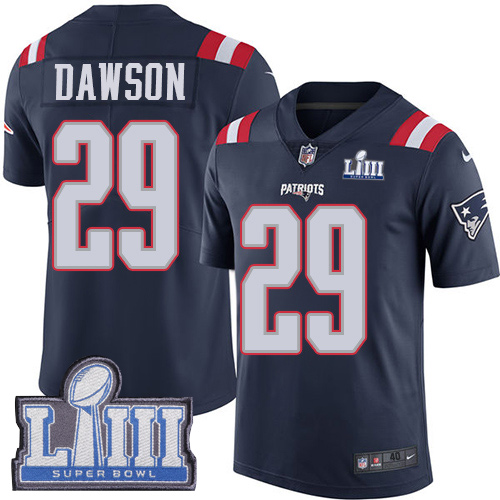 Nike Patriots #29 Duke Dawson Navy Blue Super Bowl LIII Bound Youth Stitched NFL Limited Rush Jersey