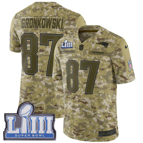 Nike Patriots #87 Rob Gronkowski Camo Super Bowl LIII Bound Youth Stitched NFL Limited 2018 Salute to Service Jersey