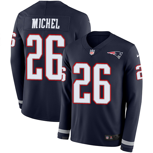 Nike Patriots #26 Sony Michel Navy Blue Team Color Youth Stitched NFL Limited Therma Long Sleeve Jersey