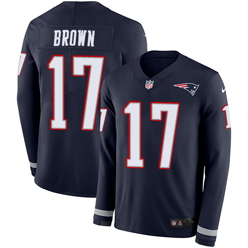 Nike Patriots #17 Antonio Brown Navy Blue Team Color Youth Stitched NFL Limited Therma Long Sleeve Jersey