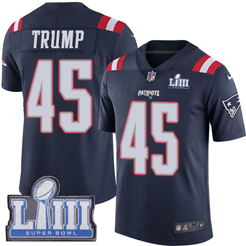 Nike Patriots #45 Donald Trump Navy Blue Super Bowl LIII Bound Youth Stitched NFL Limited Rush Jersey
