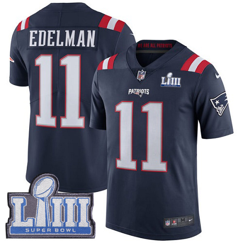 Nike Patriots #11 Julian Edelman Navy Blue Super Bowl LIII Bound Youth Stitched NFL Limited Rush Jersey