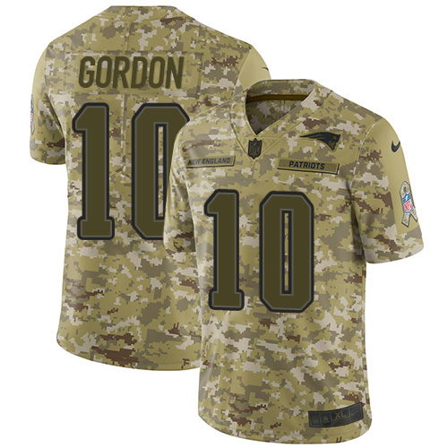 Nike Patriots #10 Josh Gordon Camo Youth Stitched NFL Limited 2018 Salute to Service Jersey