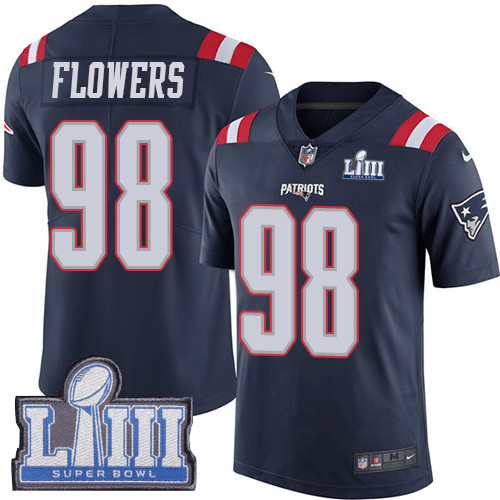 Nike Patriots #98 Trey Flowers Navy Blue Super Bowl LIII Bound Youth Stitched NFL Limited Rush Jersey