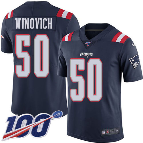 Nike Patriots #50 Chase Winovich Navy Blue Youth Stitched NFL Limited Rush 100th Season Jersey