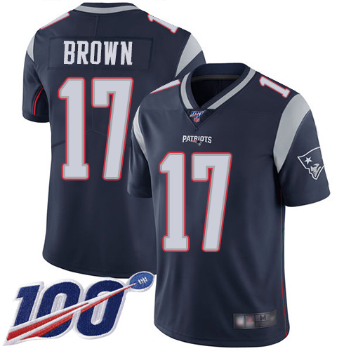 Nike Patriots #17 Antonio Brown Navy Blue Team Color Youth Stitched NFL 100th Season Vapor Limited Jersey