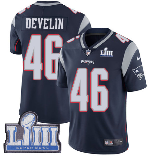 Nike Patriots #46 James Develin Navy Blue Team Color Super Bowl LIII Bound Youth Stitched NFL Vapor Untouchable Limited Jersey