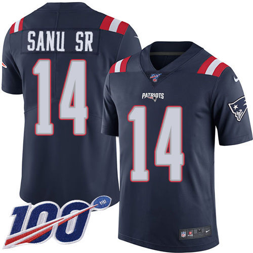 Nike Patriots #14 Mohamed Sanu Sr Navy Blue Youth Stitched NFL Limited Rush 100th Season Jersey