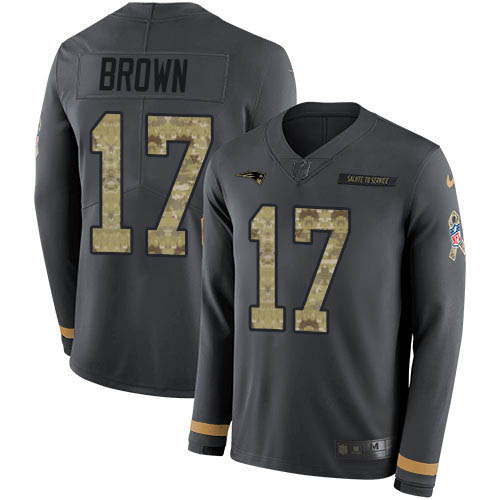 Nike Patriots #17 Antonio Brown Anthracite Salute to Service Youth Stitched NFL Limited Therma Long Sleeve Jersey