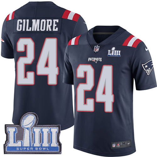 Nike Patriots #24 Stephon Gilmore Navy Blue Super Bowl LIII Bound Youth Stitched NFL Limited Rush Jersey