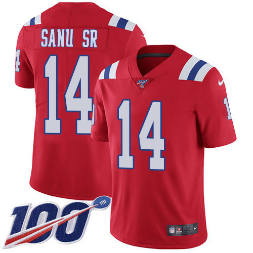 Nike Patriots #14 Mohamed Sanu Sr Red Alternate Youth Stitched NFL 100th Season Vapor Untouchable Limited Jersey