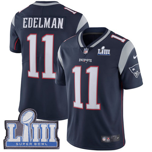 Nike Patriots #11 Julian Edelman Navy Blue Team Color Super Bowl LIII Bound Youth Stitched NFL Vapor Untouchable Limited Jersey