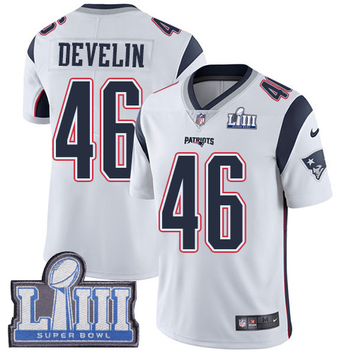 Nike Patriots #46 James Develin White Super Bowl LIII Bound Youth Stitched NFL Vapor Untouchable Limited Jersey