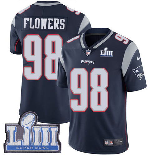 Nike Patriots #98 Trey Flowers Navy Blue Team Color Super Bowl LIII Bound Youth Stitched NFL Vapor Untouchable Limited Jersey