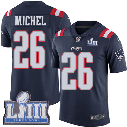 Nike Patriots #26 Sony Michel Navy Blue Super Bowl LIII Bound Youth Stitched NFL Limited Rush Jersey