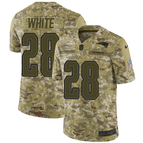 Nike Patriots #28 James White Camo Youth Stitched NFL Limited 2018 Salute to Service Jersey