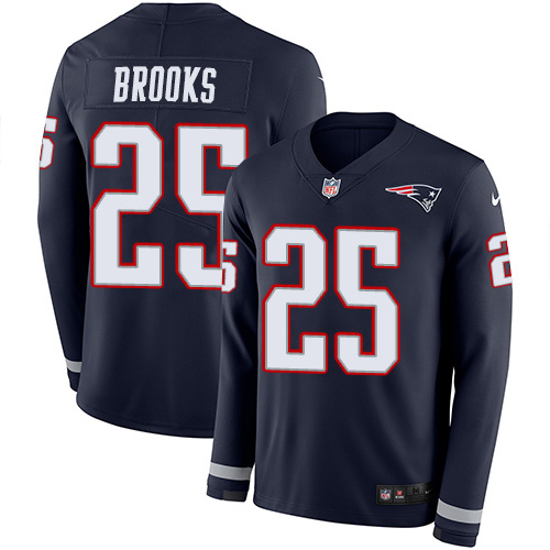 Nike Patriots #25 Terrence Brooks Navy Blue Team Color Youth Stitched NFL Limited Therma Long Sleeve Jersey