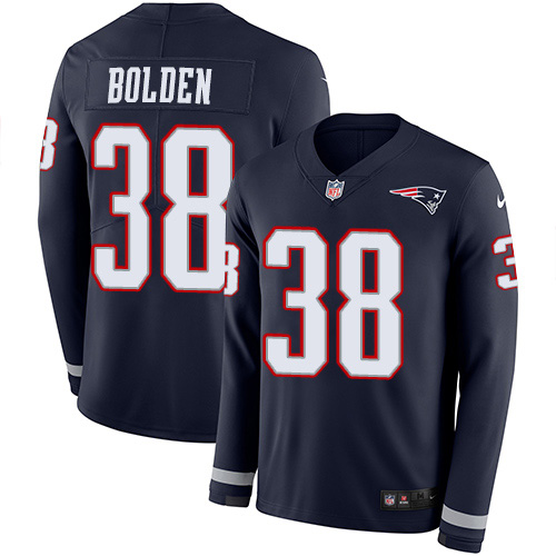 Nike Patriots #38 Brandon Bolden Navy Blue Team Color Youth Stitched NFL Limited Therma Long Sleeve Jersey