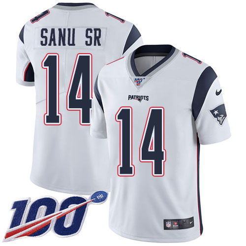 Nike Patriots #14 Mohamed Sanu Sr White Youth Stitched NFL 100th Season Vapor Untouchable Limited Jersey