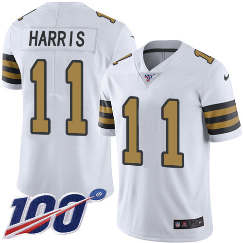 Nike Saints #11 Deonte Harris White Youth Stitched NFL Limited Rush 100th Season Jersey