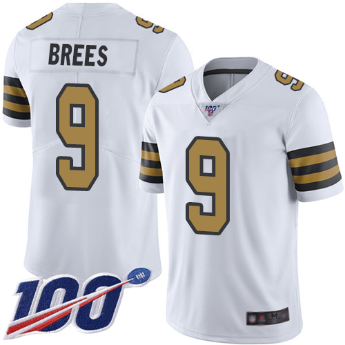 Nike Saints #9 Drew Brees White Youth Stitched NFL Limited Rush 100th Season Jersey