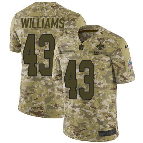 Nike Saints #43 Marcus Williams Camo Youth Stitched NFL Limited 2018 Salute to Service Jersey