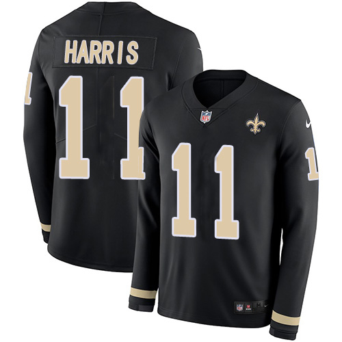Nike Saints #11 Deonte Harris Black Team Color Youth Stitched NFL Limited Therma Long Sleeve Jersey