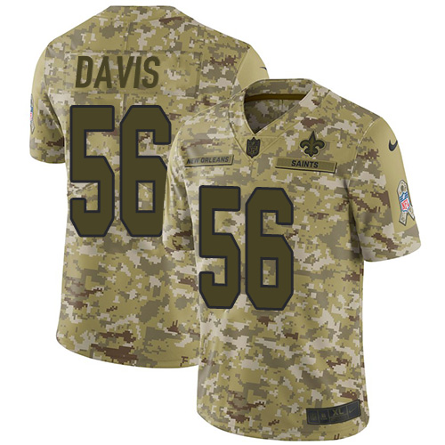 Nike Saints #56 DeMario Davis Camo Youth Stitched NFL Limited 2018 Salute to Service Jersey
