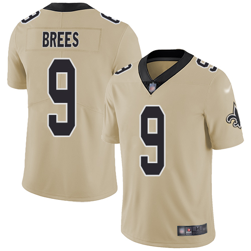 Nike Saints #9 Drew Brees Gold Youth Stitched NFL Limited Inverted Legend Jersey