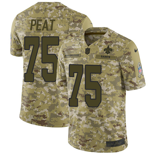 Nike Saints #75 Andrus Peat Camo Youth Stitched NFL Limited 2018 Salute to Service Jersey