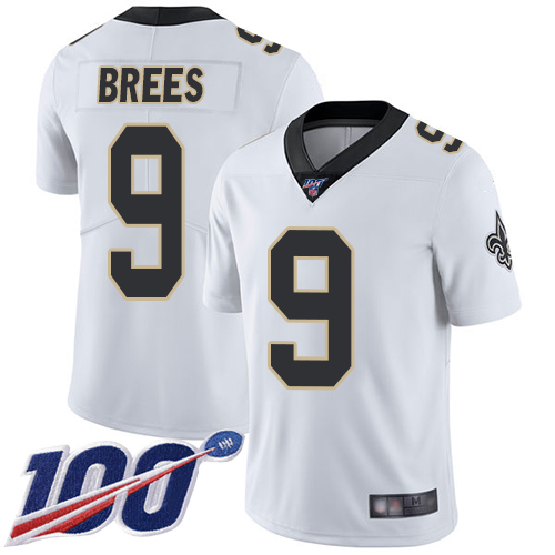 Nike Saints #9 Drew Brees White Youth Stitched NFL 100th Season Vapor Limited Jersey