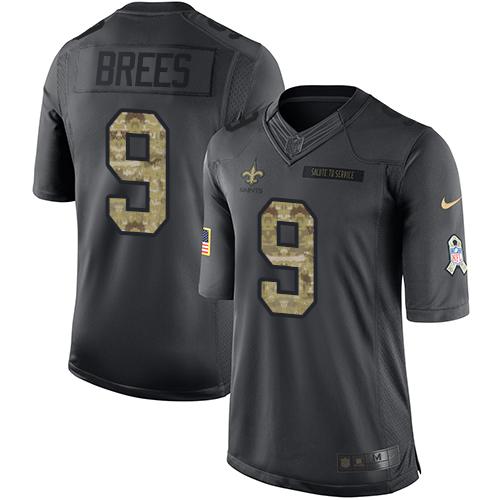 Nike Saints #9 Drew Brees Black Youth Stitched NFL Limited 2016 Salute to Service Jersey
