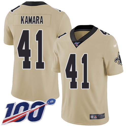 Nike Saints #41 Alvin Kamara Gold Youth Stitched NFL Limited Inverted Legend 100th Season Jersey