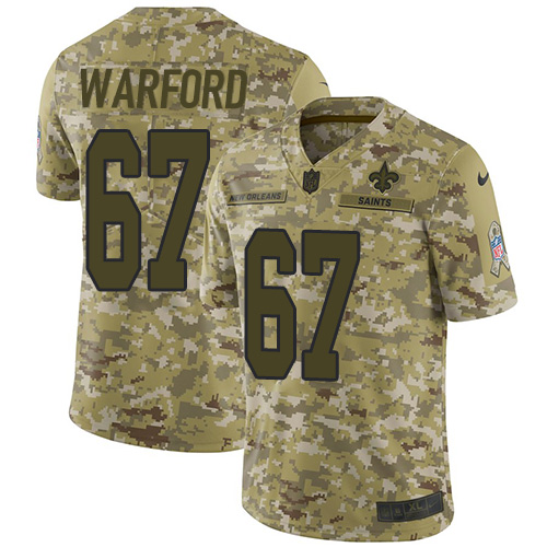 Nike Saints #67 Larry Warford Camo Youth Stitched NFL Limited 2018 Salute to Service Jersey