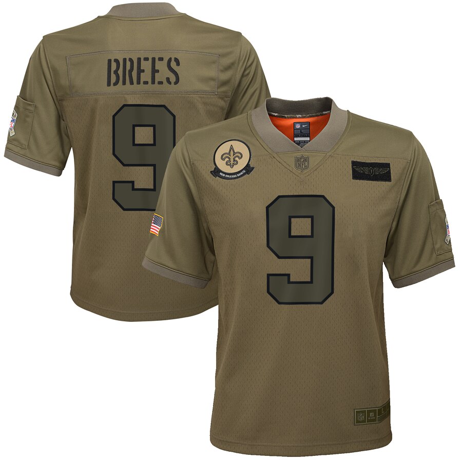 Youth New Orleans Saints #9 Drew Brees Nike Camo 2019 Salute to Service Game Jersey