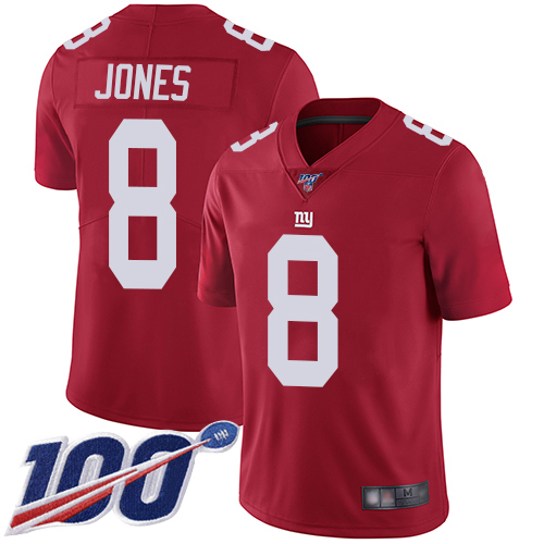 Nike Giants #8 Daniel Jones Red Alternate Youth Stitched NFL 100th Season Vapor Limited Jersey