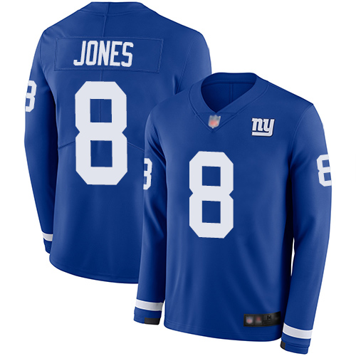 Nike Giants #8 Daniel Jones Royal Blue Team Color Youth Stitched NFL Limited Therma Long Sleeve Jersey