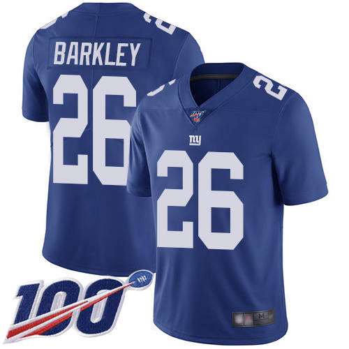 Nike Giants #26 Saquon Barkley Royal Blue Team Color Youth Stitched NFL 100th Season Vapor Limited Jersey