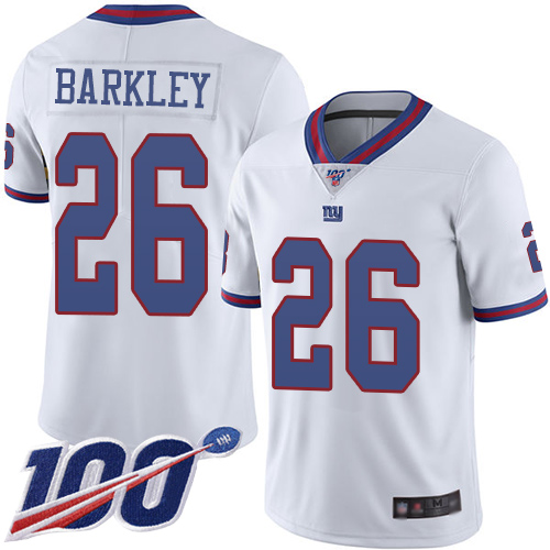 Nike Giants #26 Saquon Barkley White Youth Stitched NFL Limited Rush 100th Season Jersey