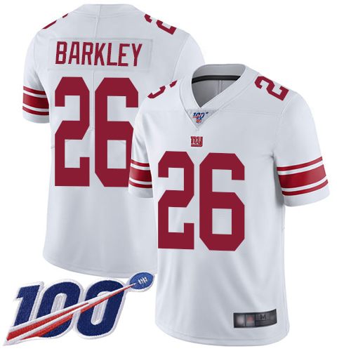 Nike Giants #26 Saquon Barkley White Youth Stitched NFL 100th Season Vapor Limited Jersey