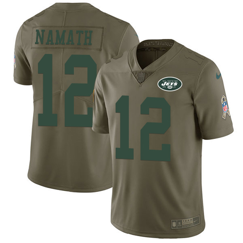 Nike Jets #12 Joe Namath Olive Youth Stitched NFL Limited 2017 Salute to Service Jersey