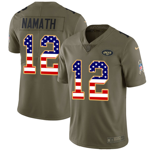 Nike Jets #12 Joe Namath Olive/USA Flag Youth Stitched NFL Limited 2017 Salute to Service Jersey