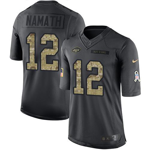 Nike Jets #12 Joe Namath Black Youth Stitched NFL Limited 2016 Salute to Service Jersey