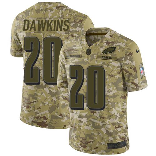 Nike Eagles #20 Brian Dawkins Camo Youth Stitched NFL Limited 2018 Salute to Service Jersey
